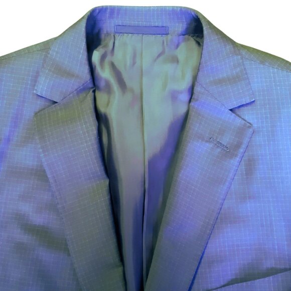 Z ZEGNA SZ 44L 2 Piece Men's 100% Wool Suit Blue Fine Check - Picture 1 of 16